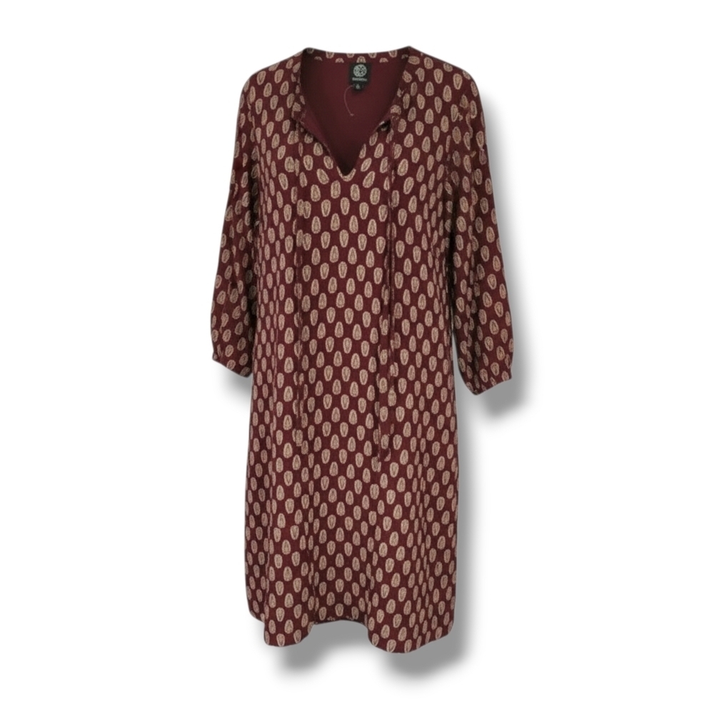 Bobeau Women's Garnet & Cream Paisley Print Fully Lined shift dress - xl